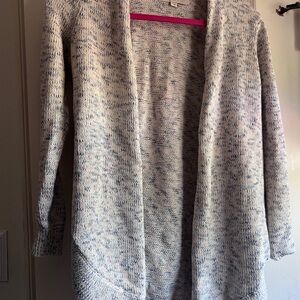 LOFT Cream and Gray Open-Front Cardigan